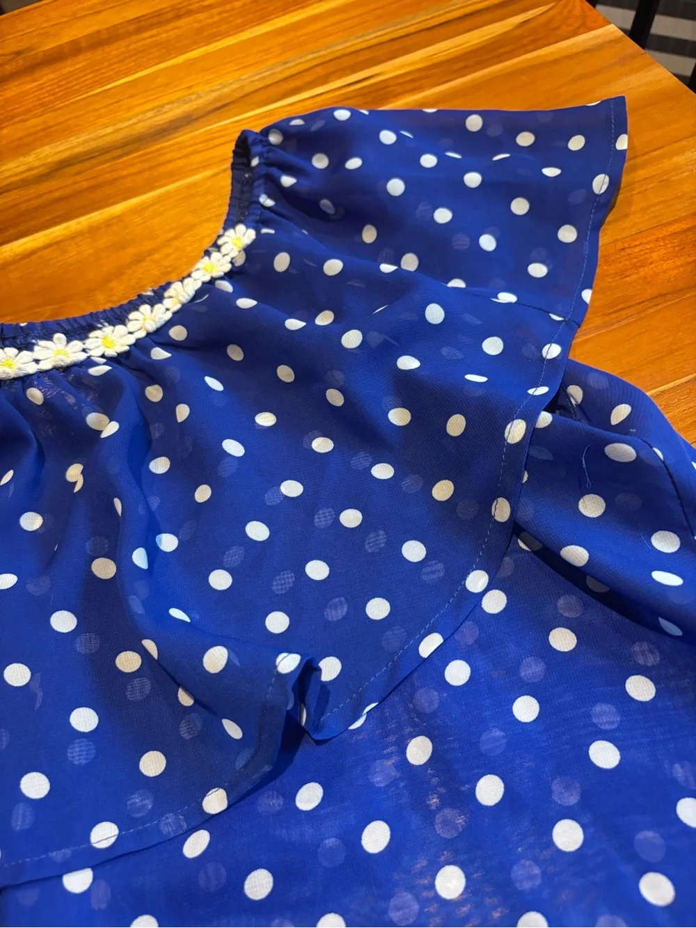 Girls Blue Polka Dot Daisy Top